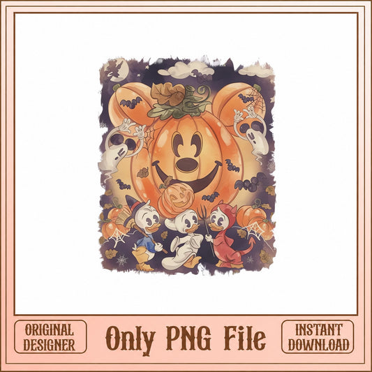 Disney Mickey Pumpkin Halloween PNG, Huey Dewey Louie, Fall PNG