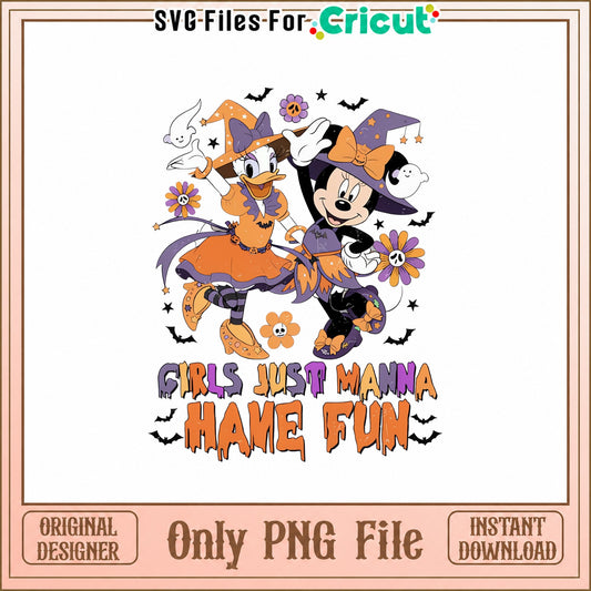 Disney Minnie And Daisy Halloween SVG, Girls Just Wanna Have Fun, PNG
