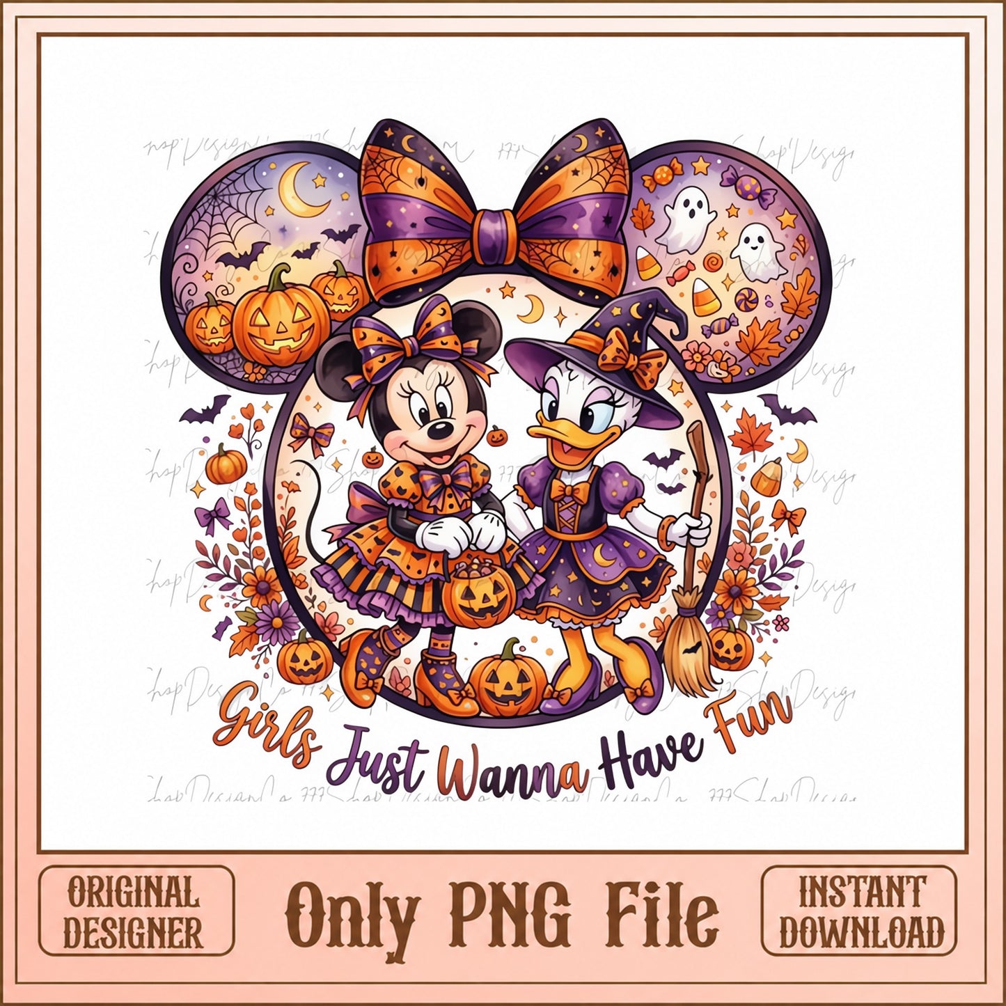 Disney Minnie Daisy Halloween PNG, Pumpkin Witch PNG, Girls PNG