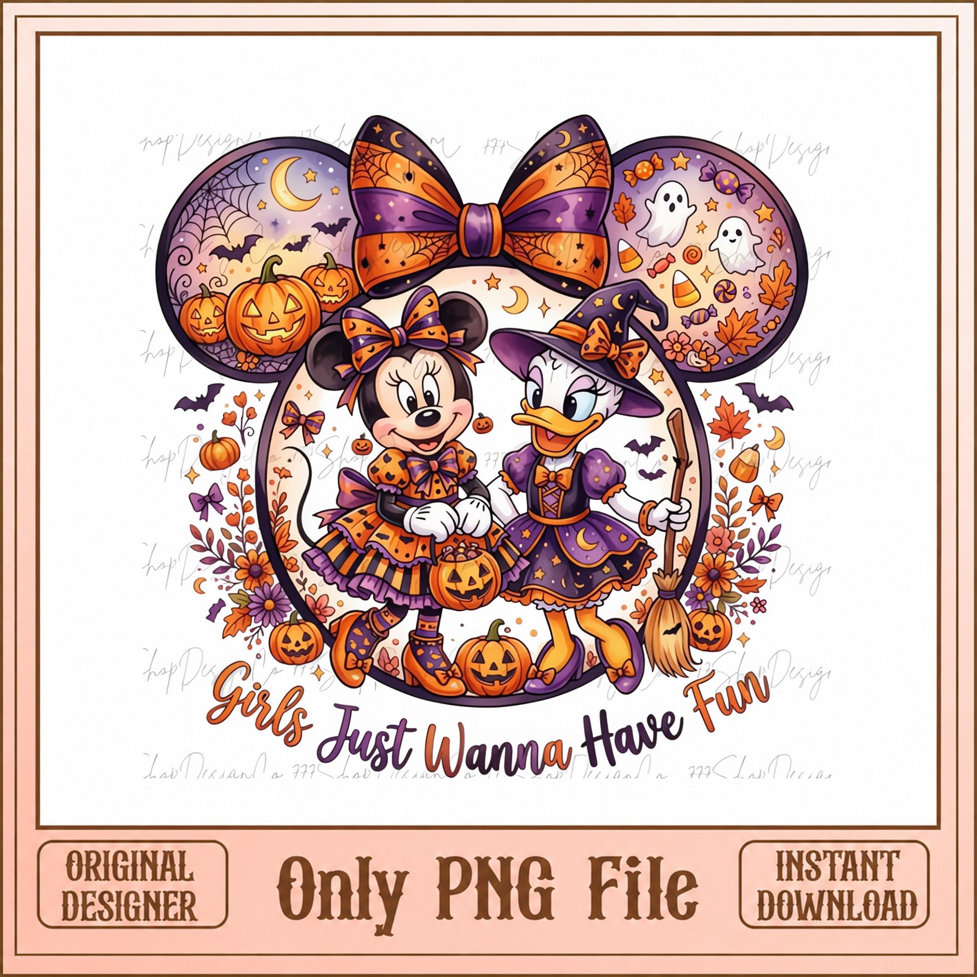 Disney Minnie Daisy Halloween PNG, Pumpkin Witch PNG, Girls PNG