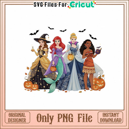 Disney Princess Halloween PNG, Ariel Belle Moana Cinderella, PNG