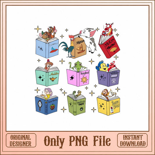 Disney Princess Reading Books PNG, Classic Characters, PNG File
