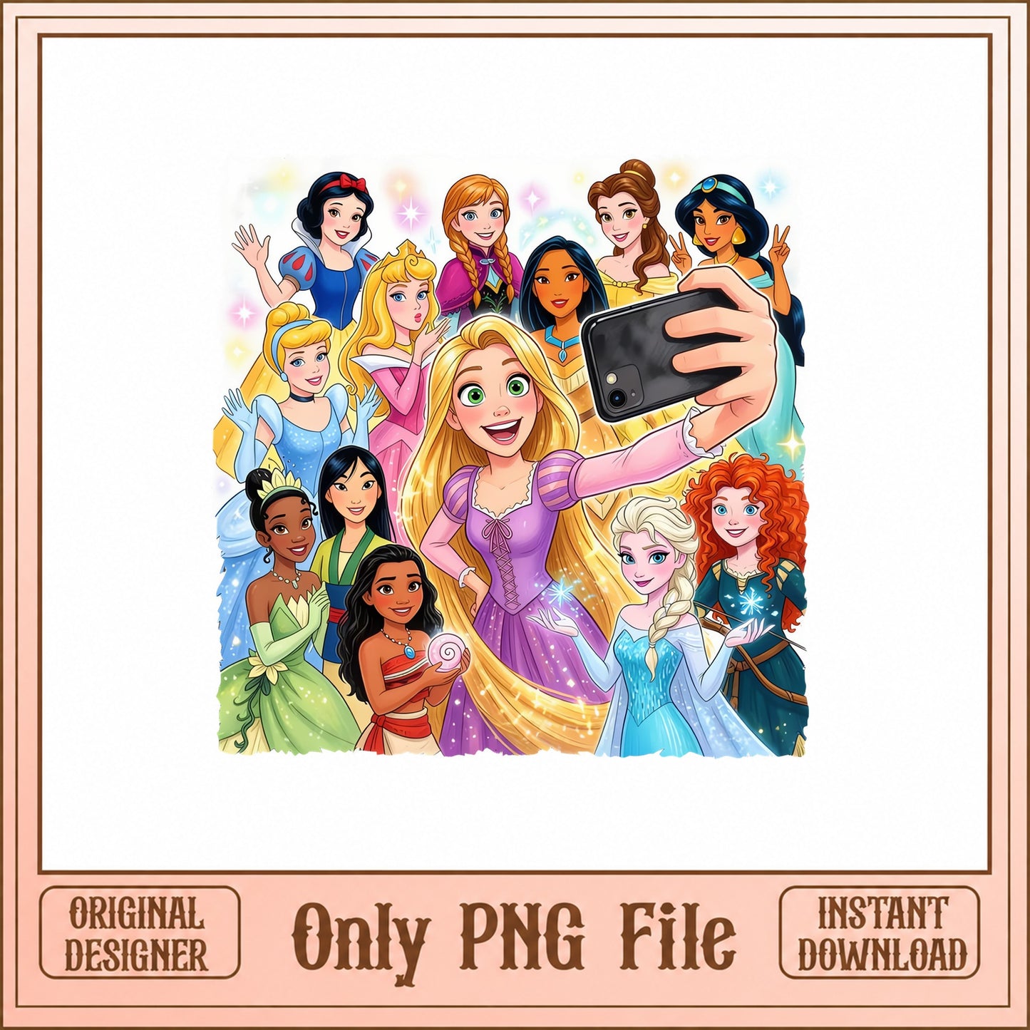 Disney Princess Selfie PNG, Rapunzel Elsa Belle, Princess PNG