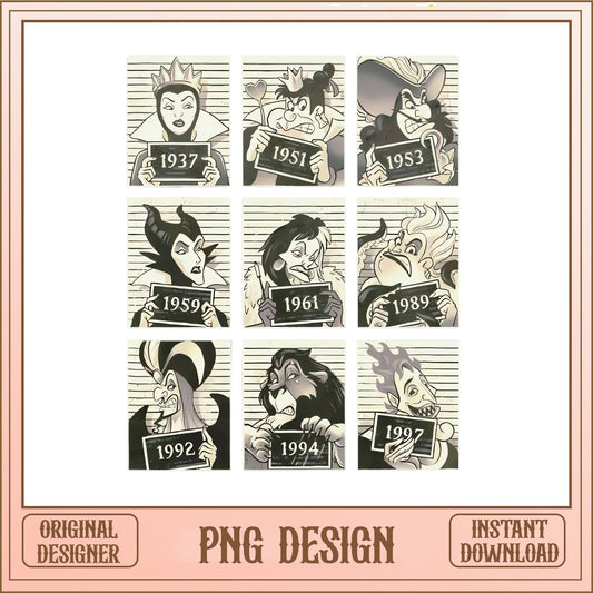 Disney Villains Mugshot PNG Bundle, Maleficent Ursula PNG, Halloween PNG