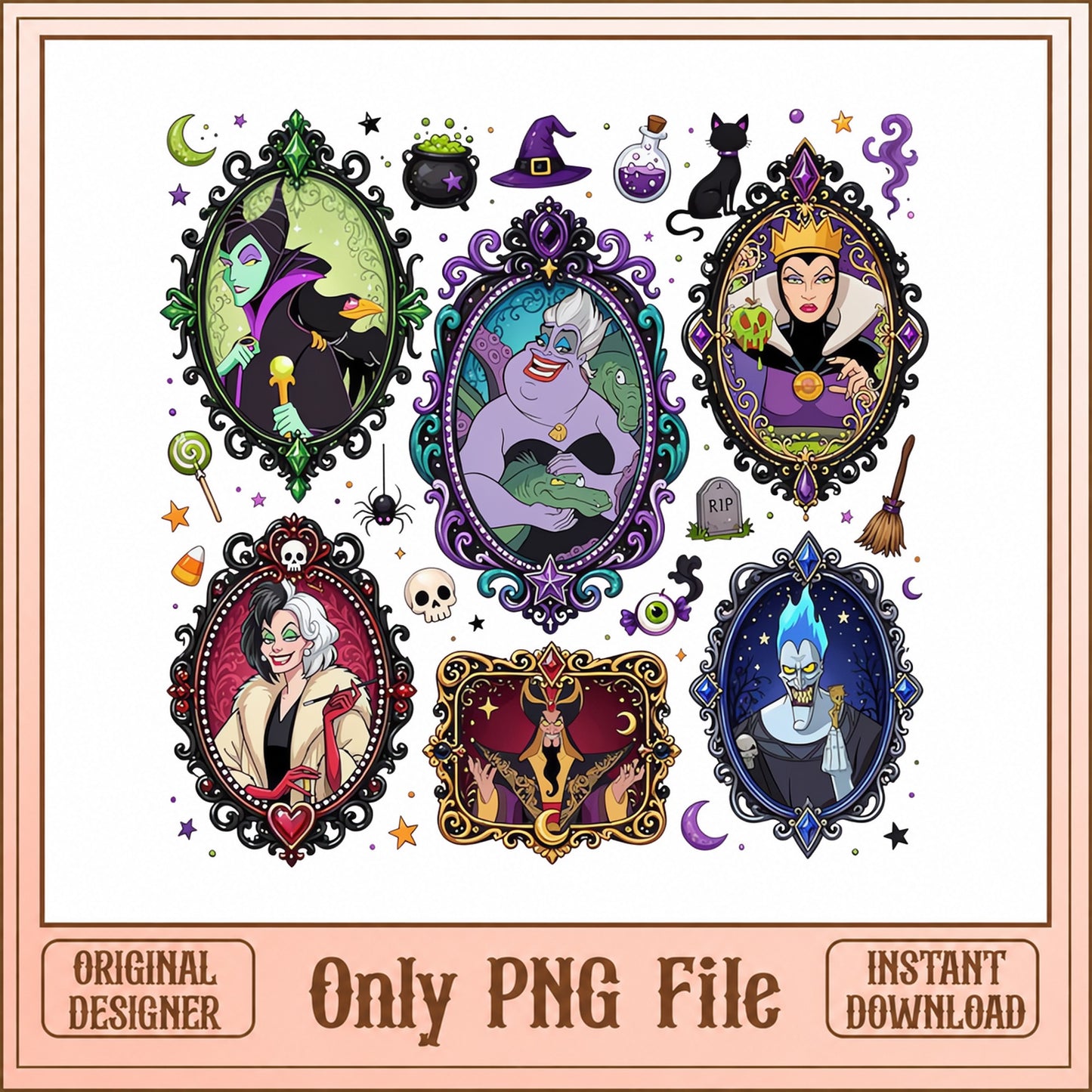 Disney Villains PNG Bundle, Halloween Villain Clipart, PNG
