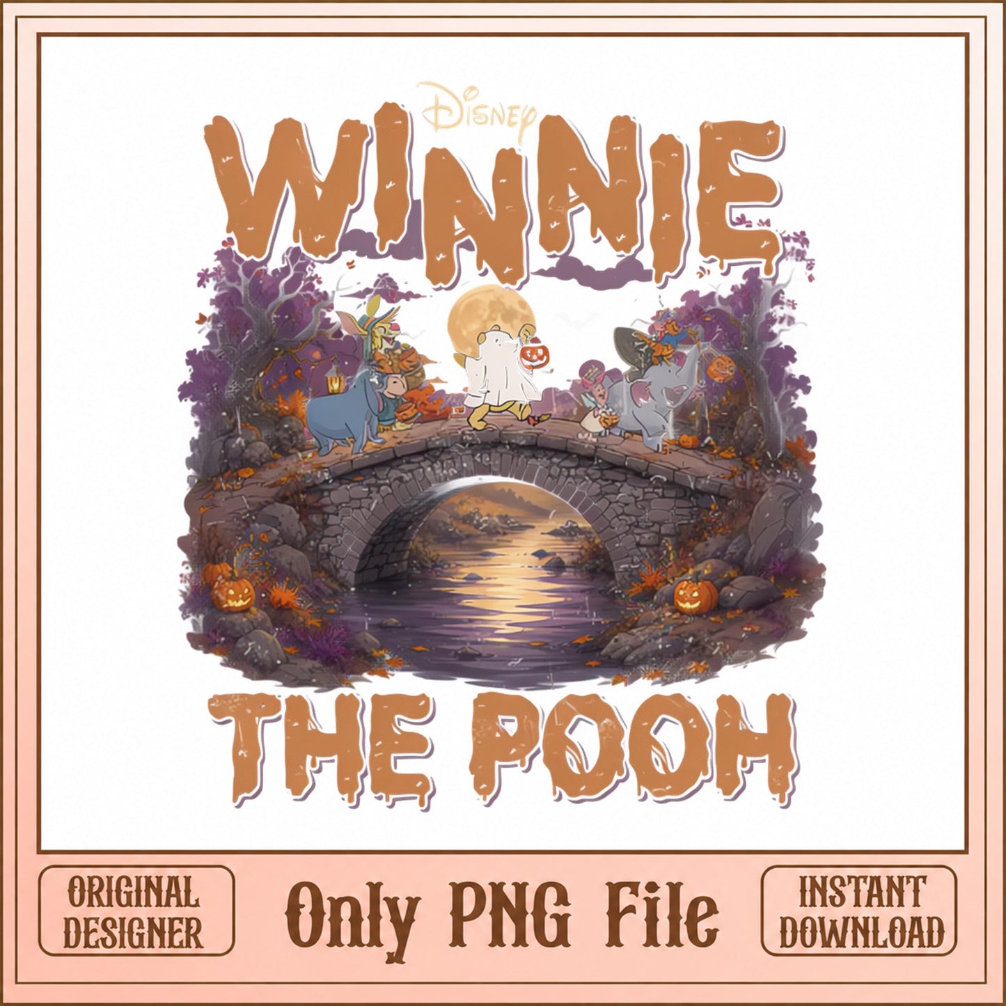 Disney Winnie The Pooh PNG, Halloween Bridge Scene, PNG File