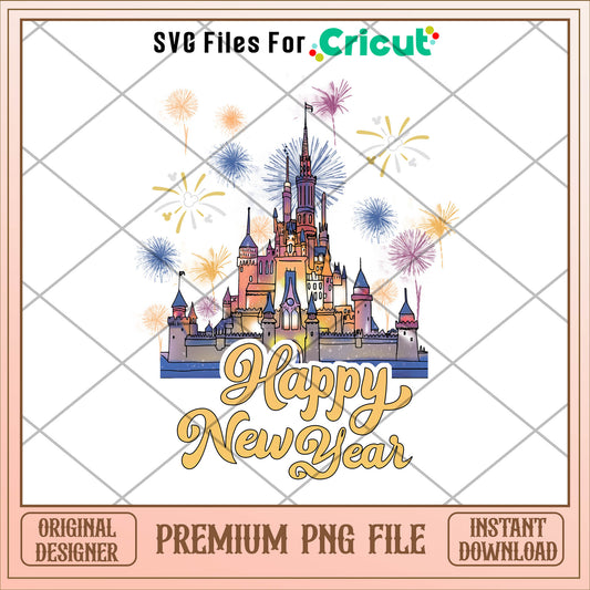 Disney casle happy new year 2024 png, disney png, christmas png