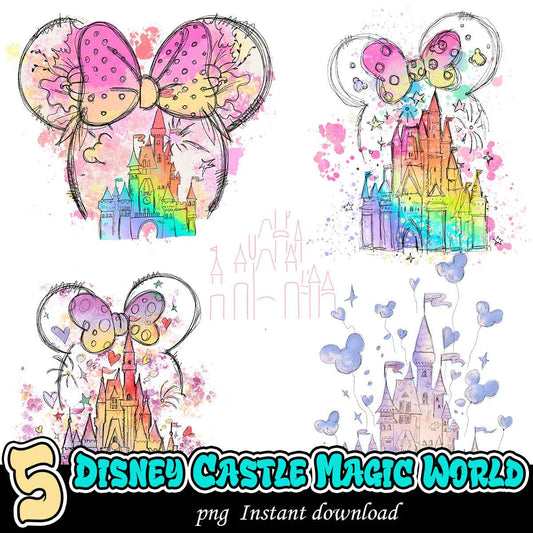 Disney castle magic world png, Disney castle art bundle