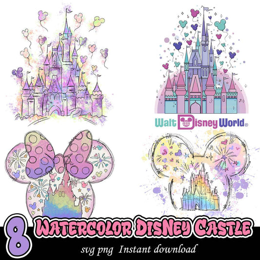 Disney castle magic world bundle, Watercolor Disney castle bundle