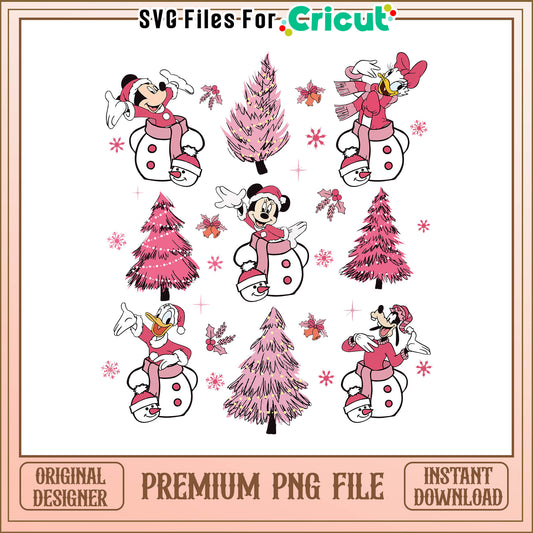 Disney christmas pink png, mickey and friends christmas tree png