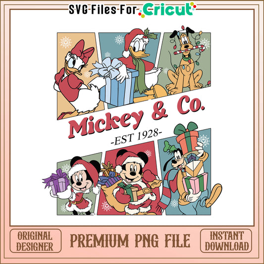 Disney est 1928 png, mickey and friends christmas presents png