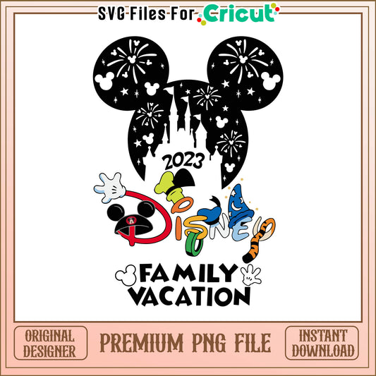 Disney family vacation 2023 png, mickey head black castle png
