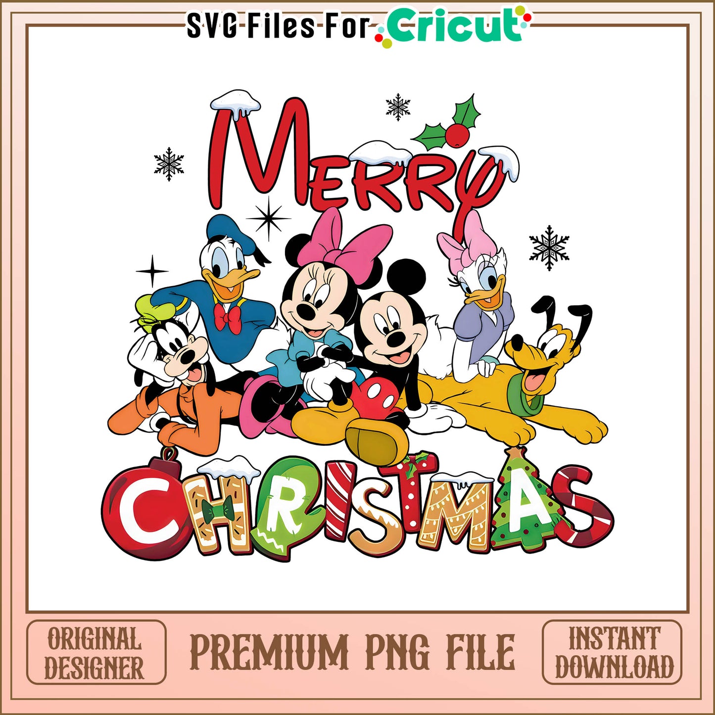 Disney merry christmas characters png, mickey mouse and friends christmas png
