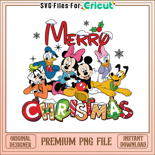 Disney merry christmas characters png, mickey mouse and friends christmas png