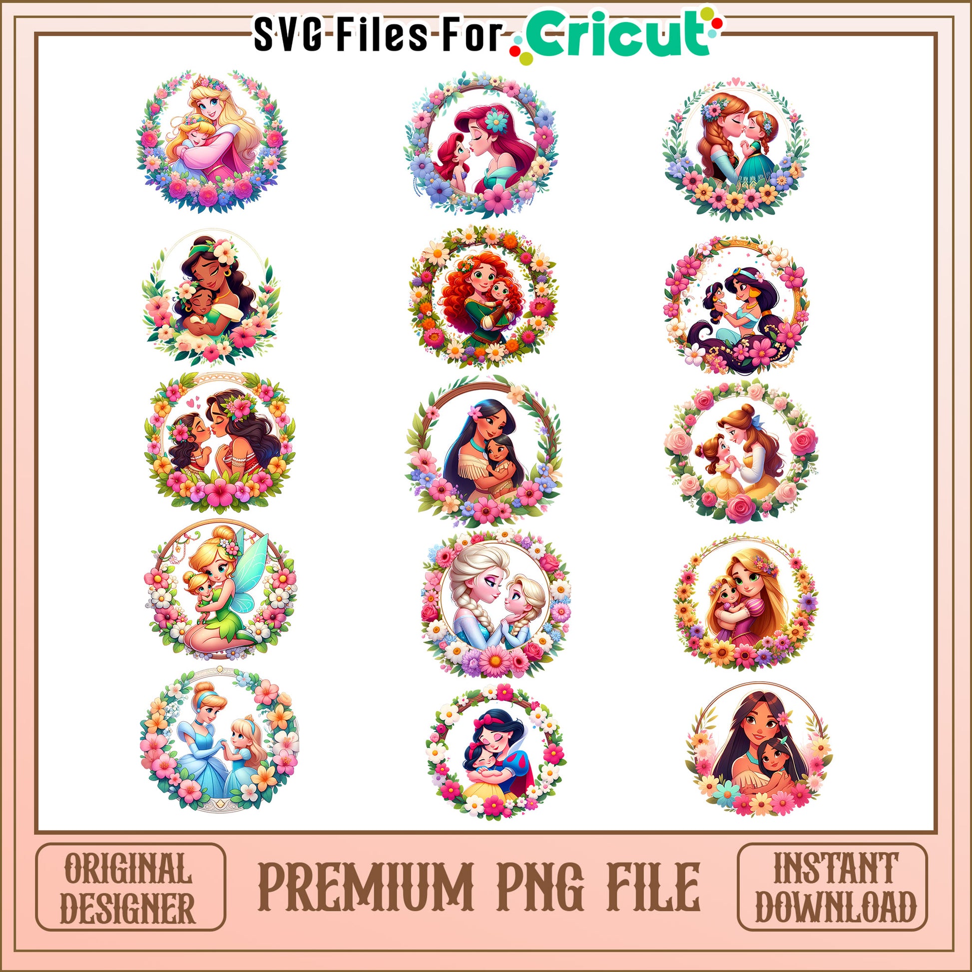Disney princess motherday bundle png, Disney princess​ png