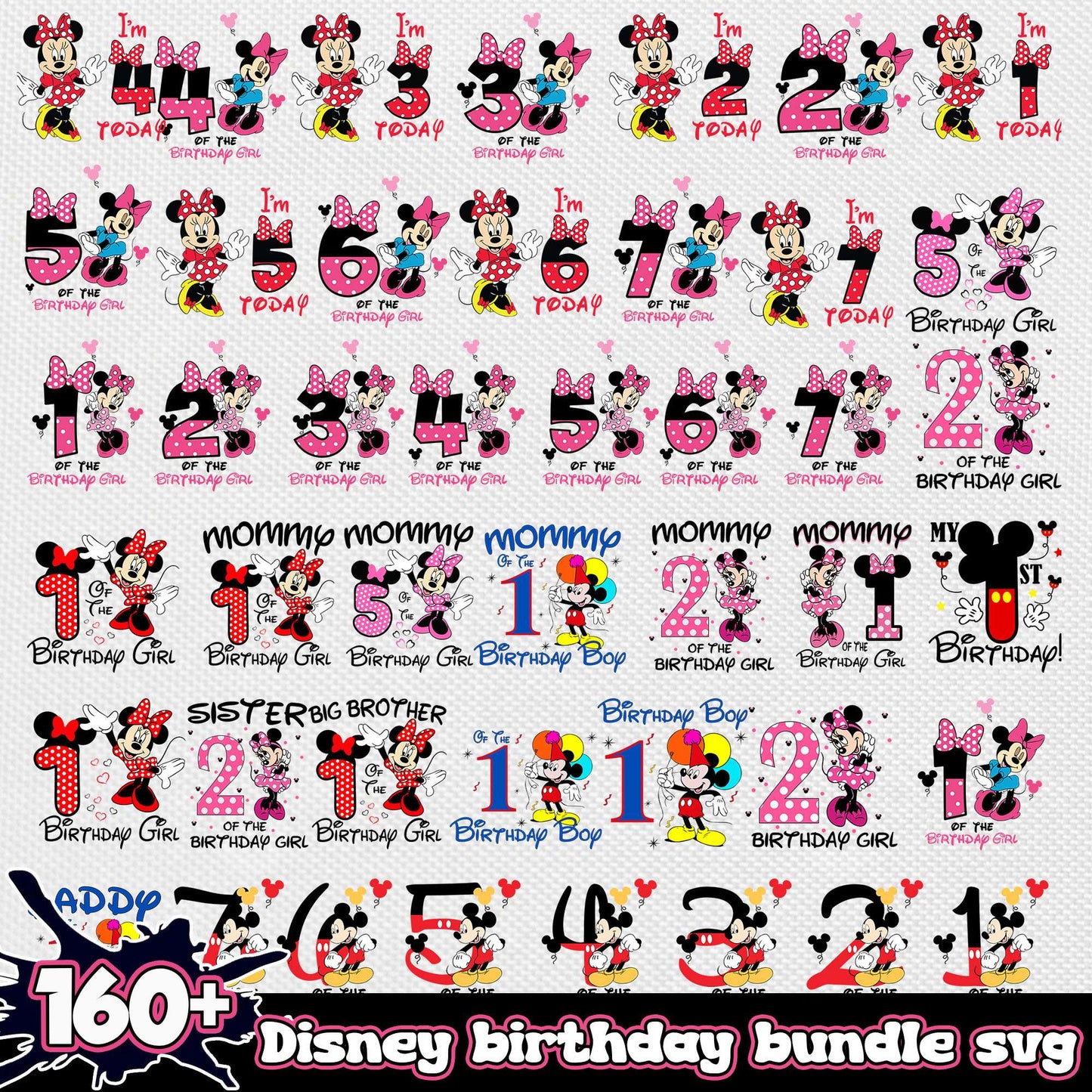 Minnie 1st of the birthday girl bundle svg, minnie mouse birthday​ svg