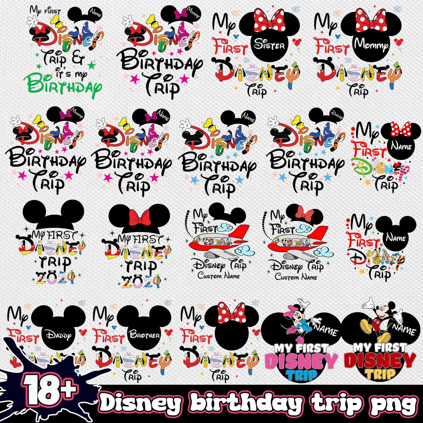 Disney birthday trip bundle png, disney happy birthday​ png