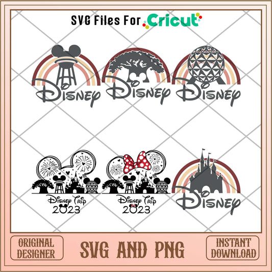 Disney cartoon world gray logo svg bundle