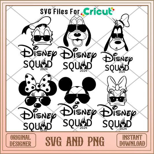 Disney squad black and white svg bundle