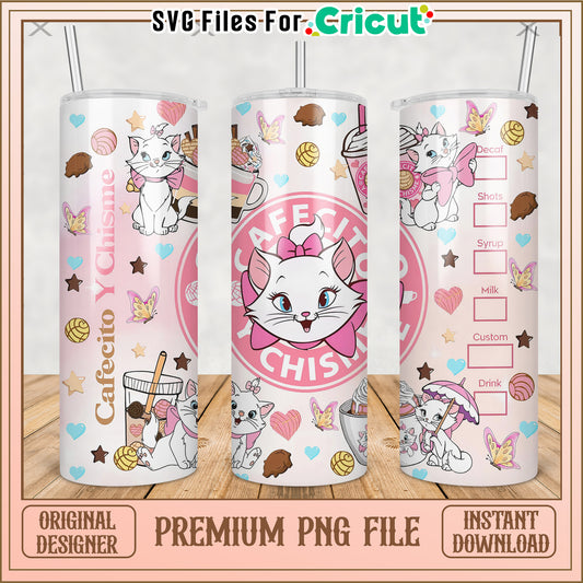 Disney cat tumbler design png, cute cartoon png, hello kitty​ png