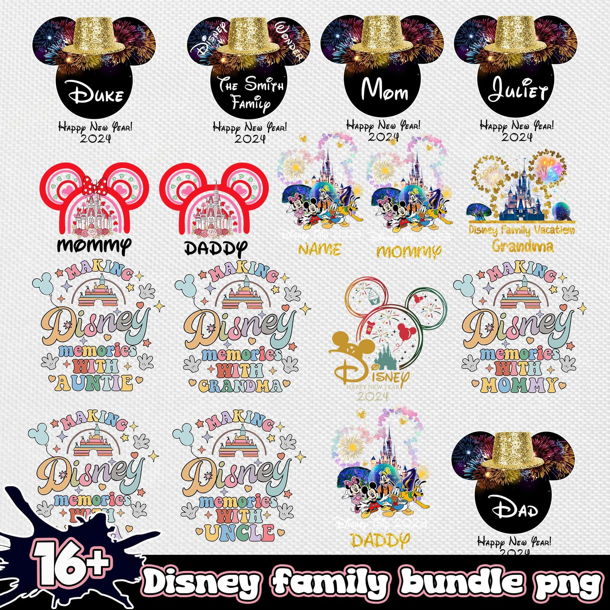 Happy new year 2024 design bundle png, mickey mouse head​ png