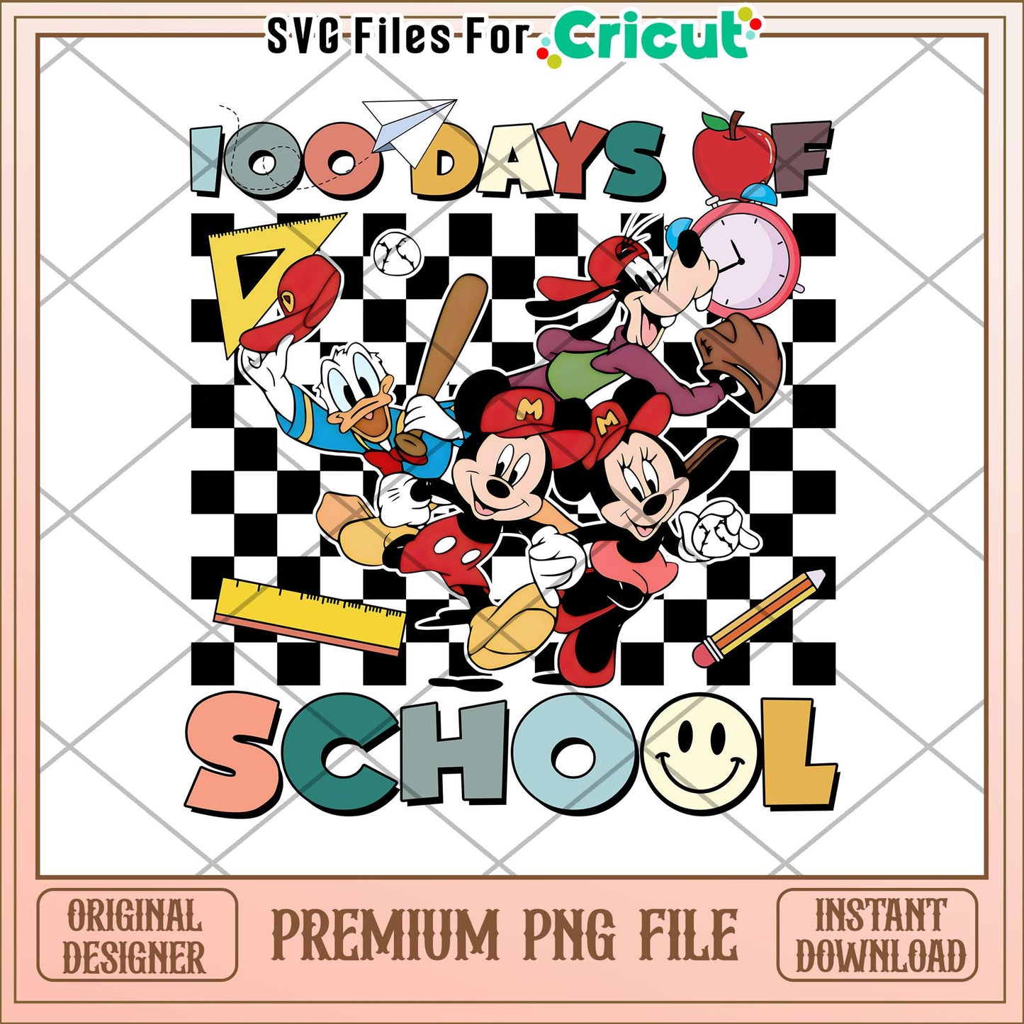 Disney friends 100 days of school smiley png, mickey and friends png