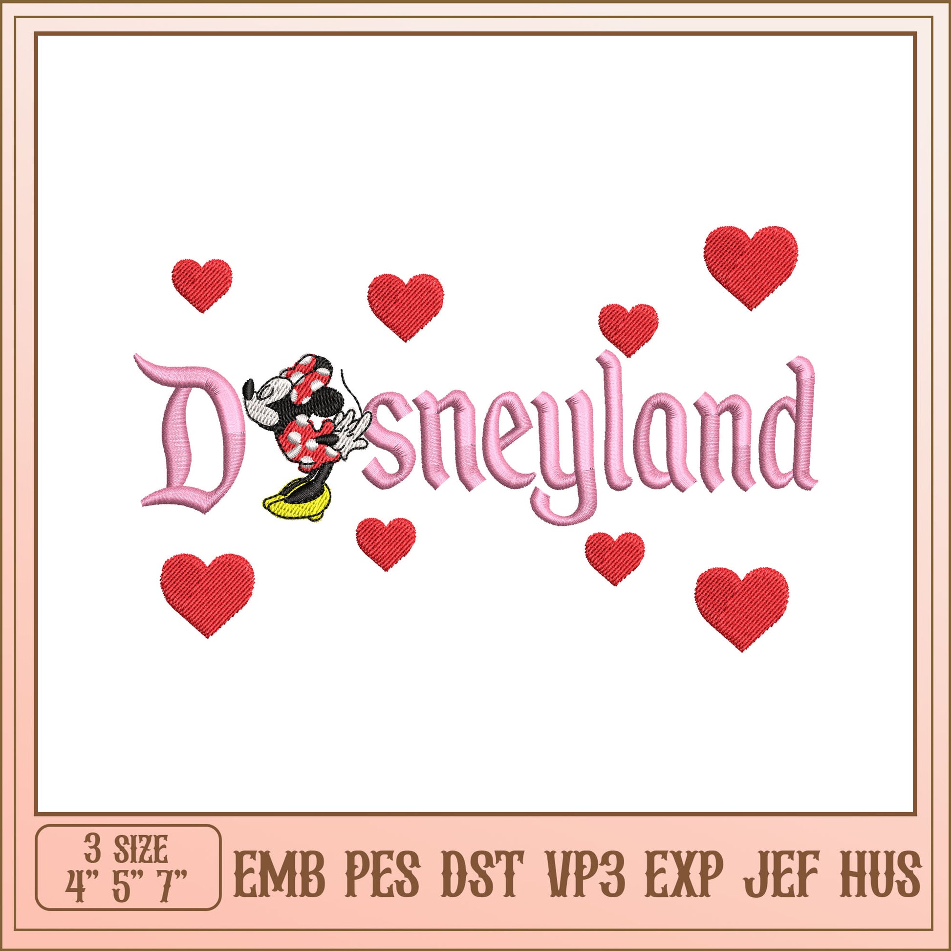 Disneyland Embroidery Design with Hearts and Mickey Mouse Fun