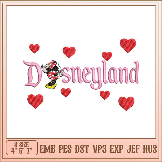 Disneyland Embroidery Design with Hearts and Mickey Mouse Fun