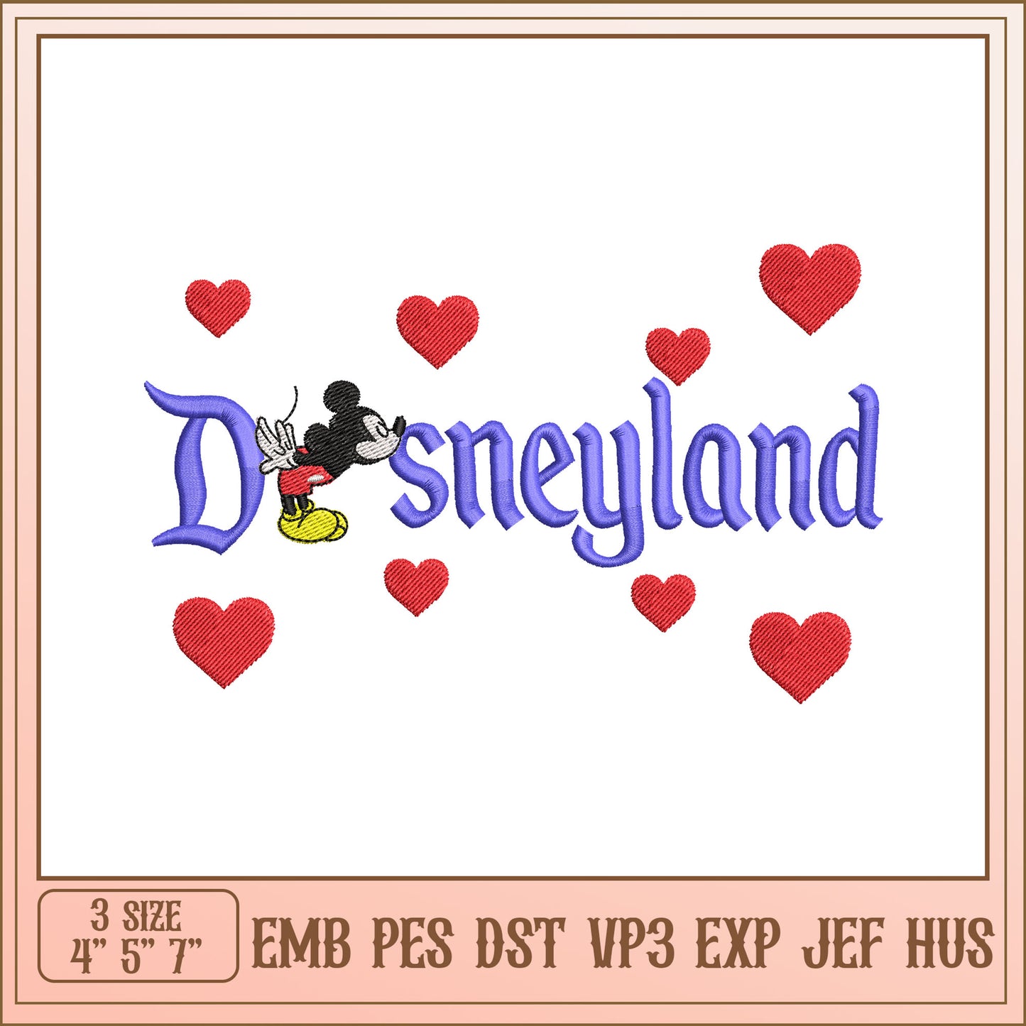 Disneyland Embroidery Design with Mickey Mouse Hearts Art