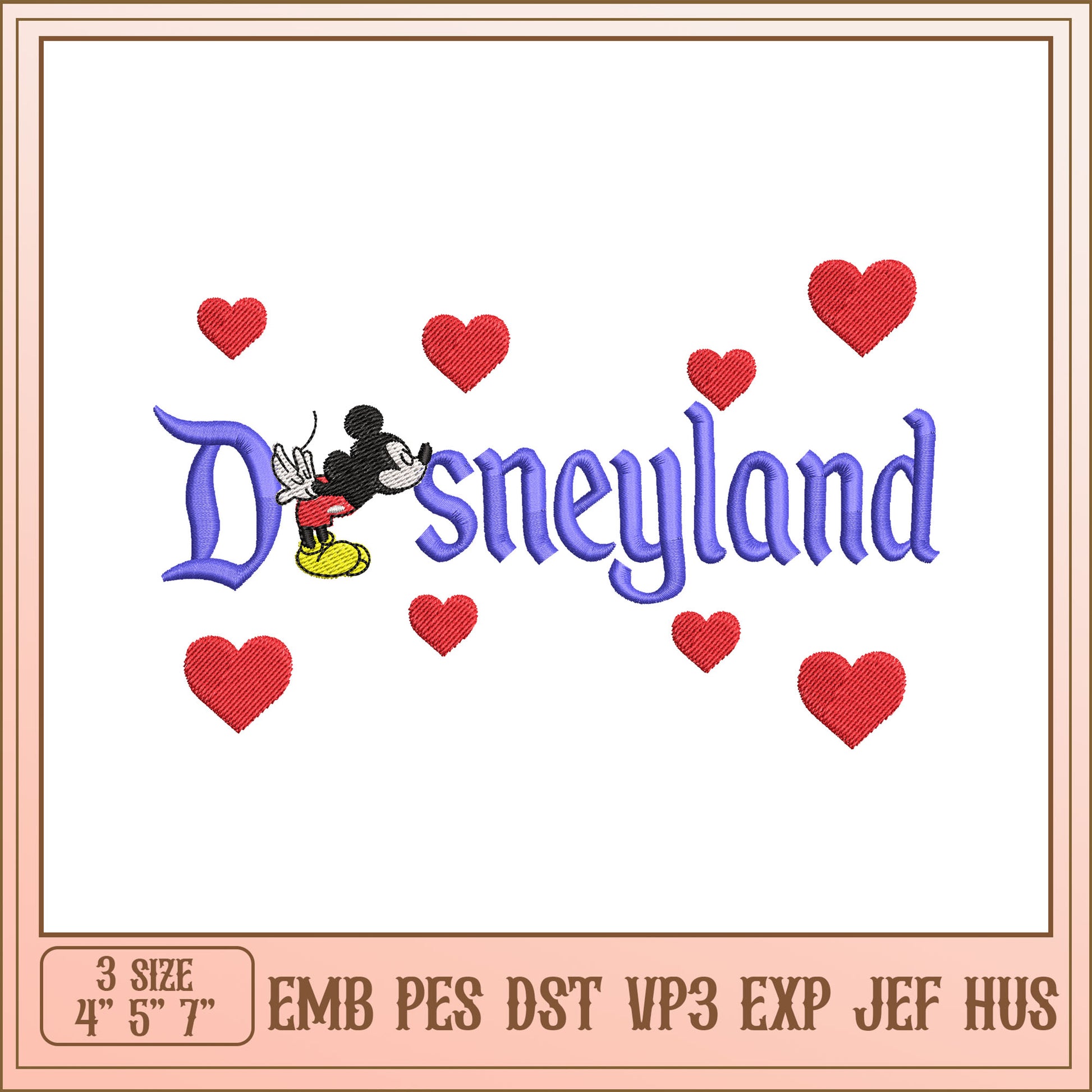 Disneyland Embroidery Design with Mickey Mouse Hearts Art