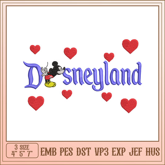 Disneyland Embroidery Design with Mickey Mouse Hearts Art