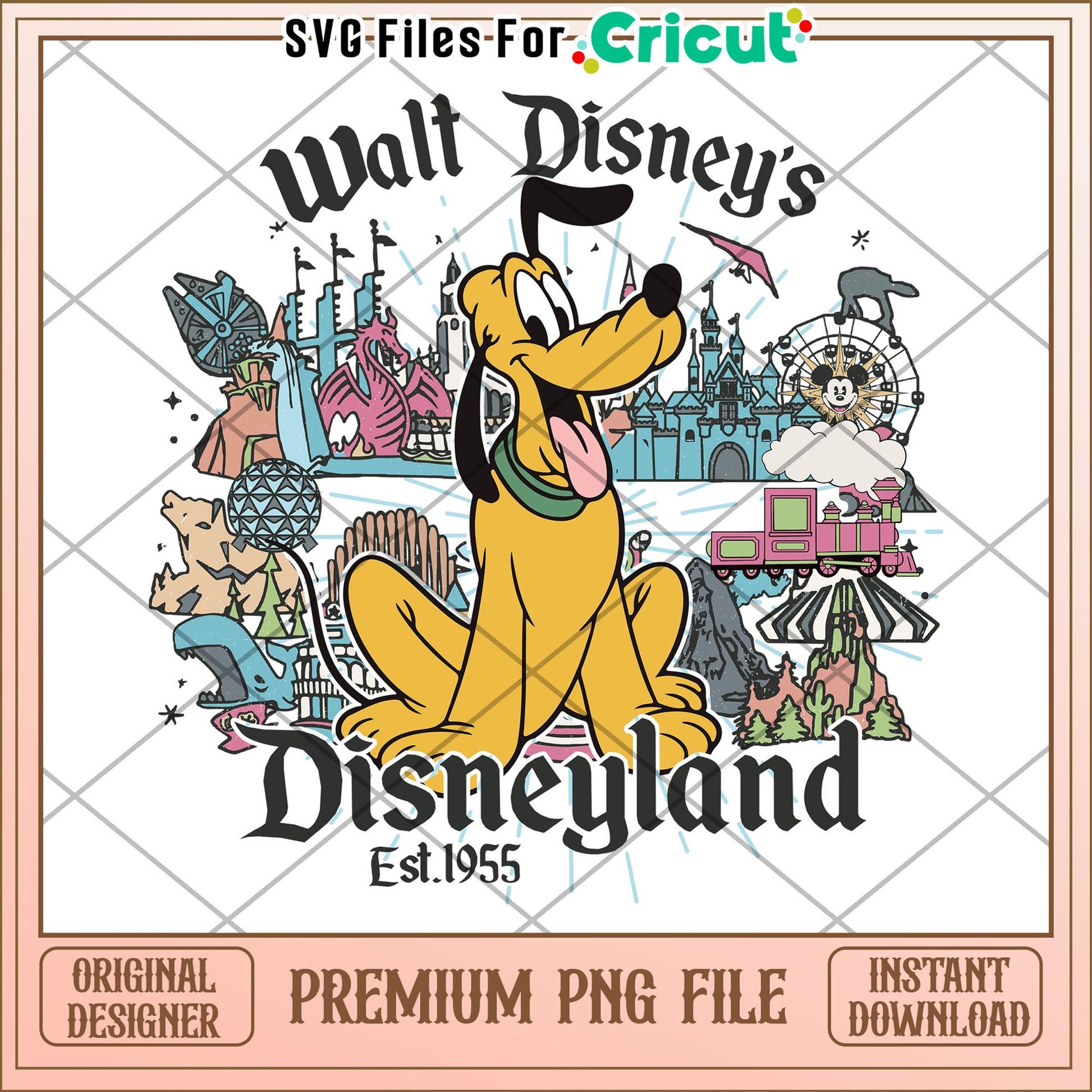 Disneyland Pluto PNG Vintage Disneyland Art