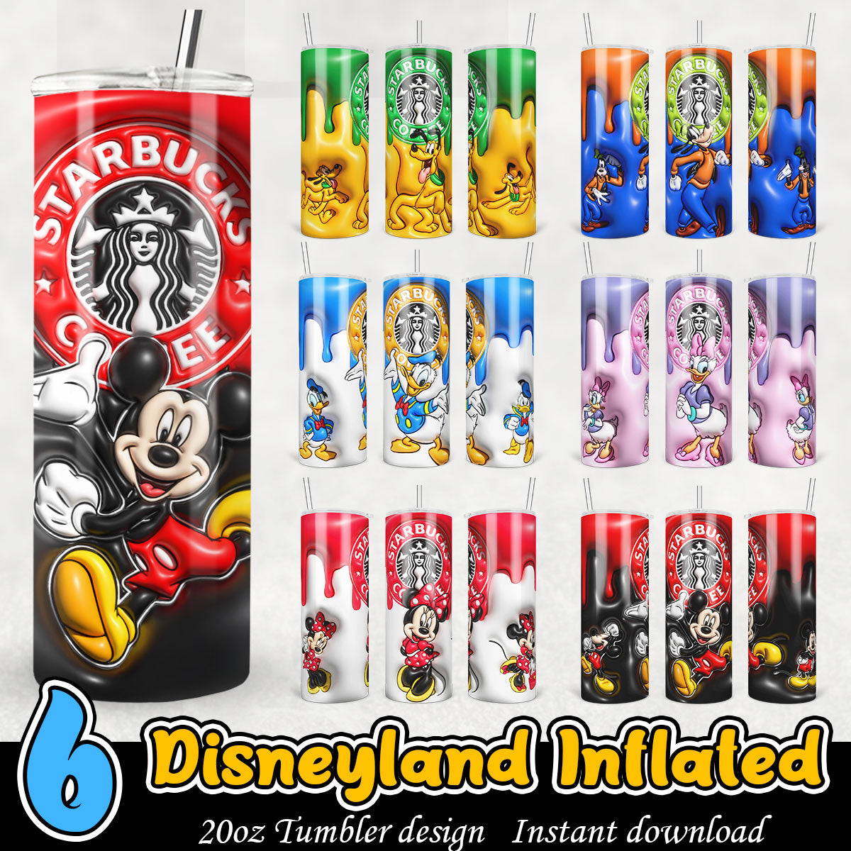 Disneyland Inflated Tumbler Bundle, Disney friends inflated png tumbler