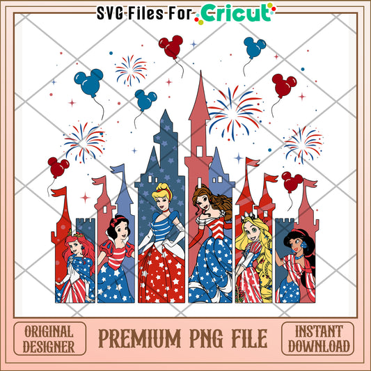 Disney princess 4th of july png, royal characters png, festive design png