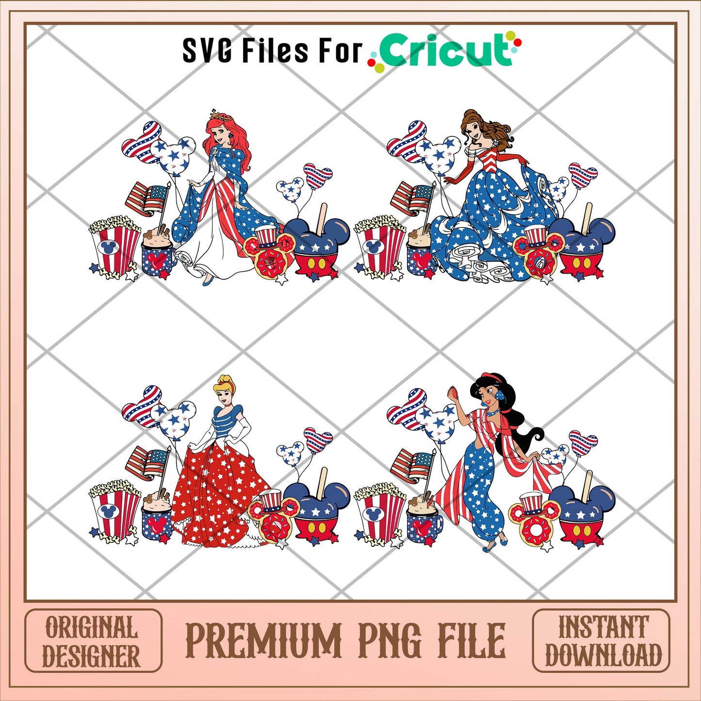 Disney princess 4th of july png bundle