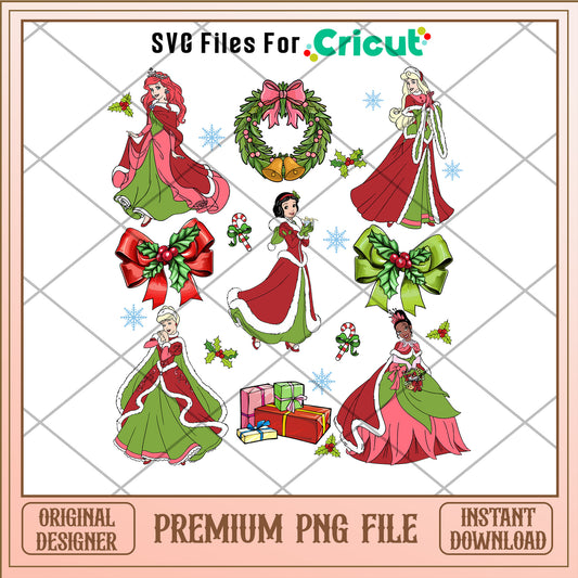 Disney princess on christmas png, disney png, christmas png