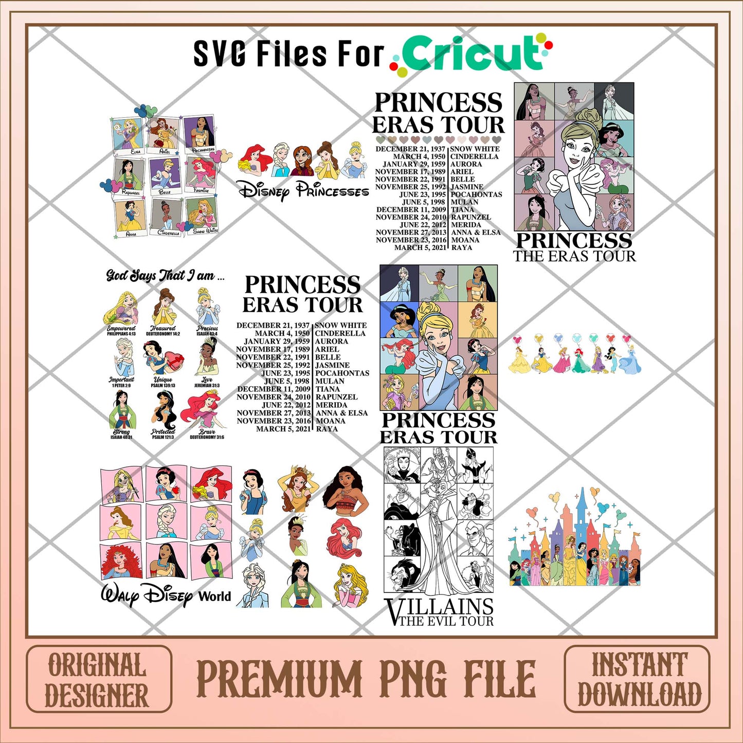 Disney Princess eras art png bundle