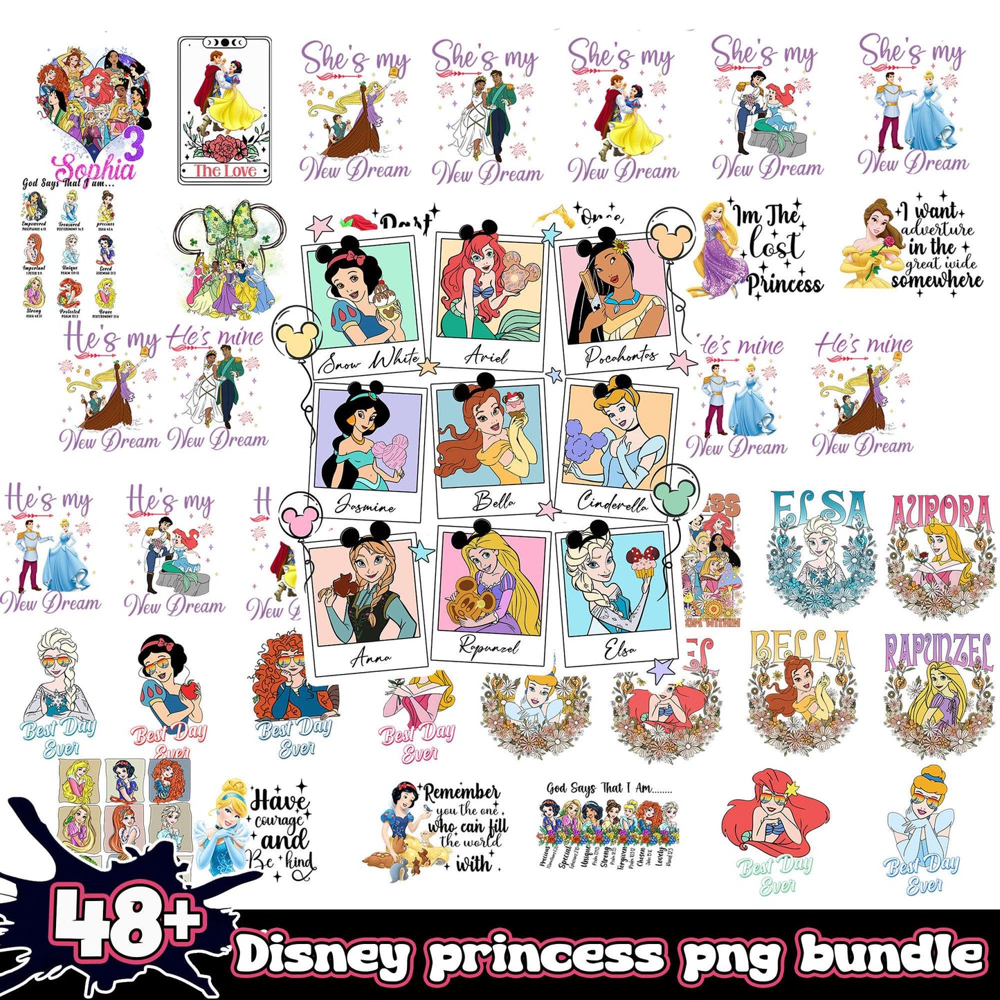 Disney princess best day ever bundle png, best ever day​​​ png