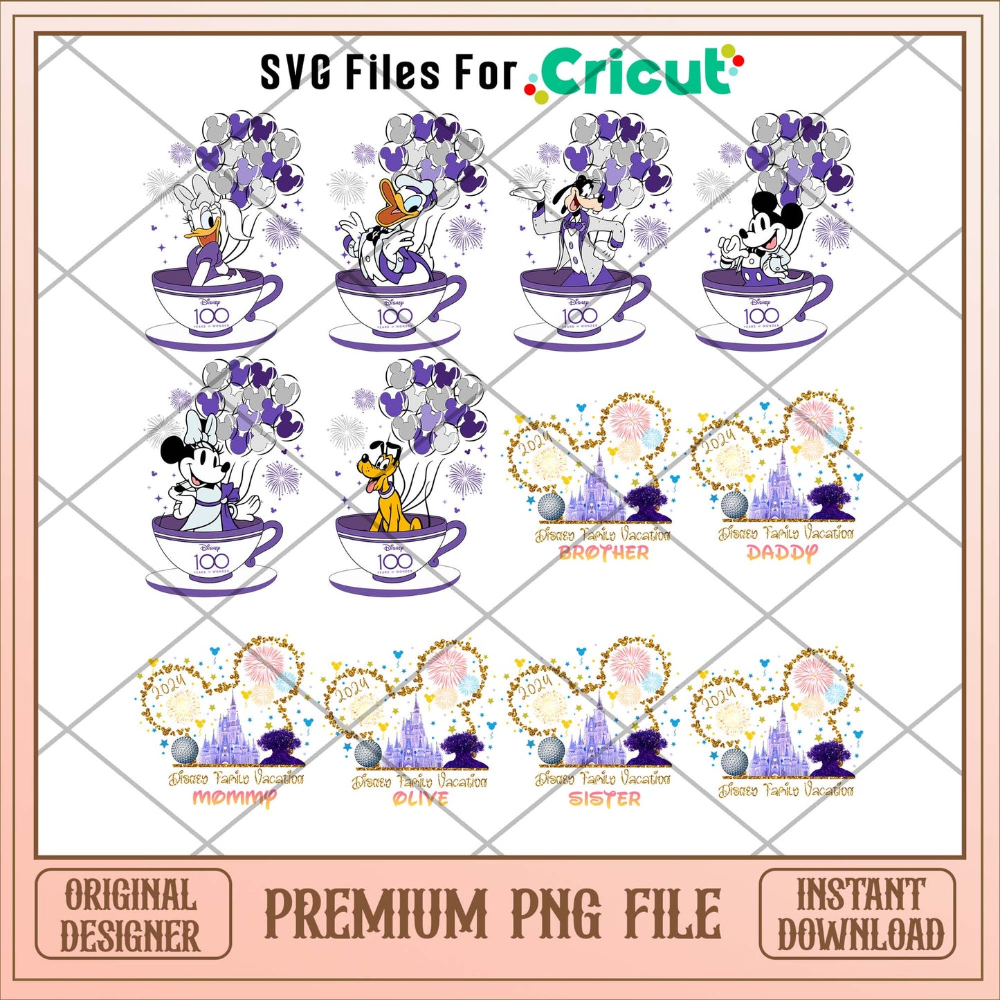 Disneyland characters purple png bundle