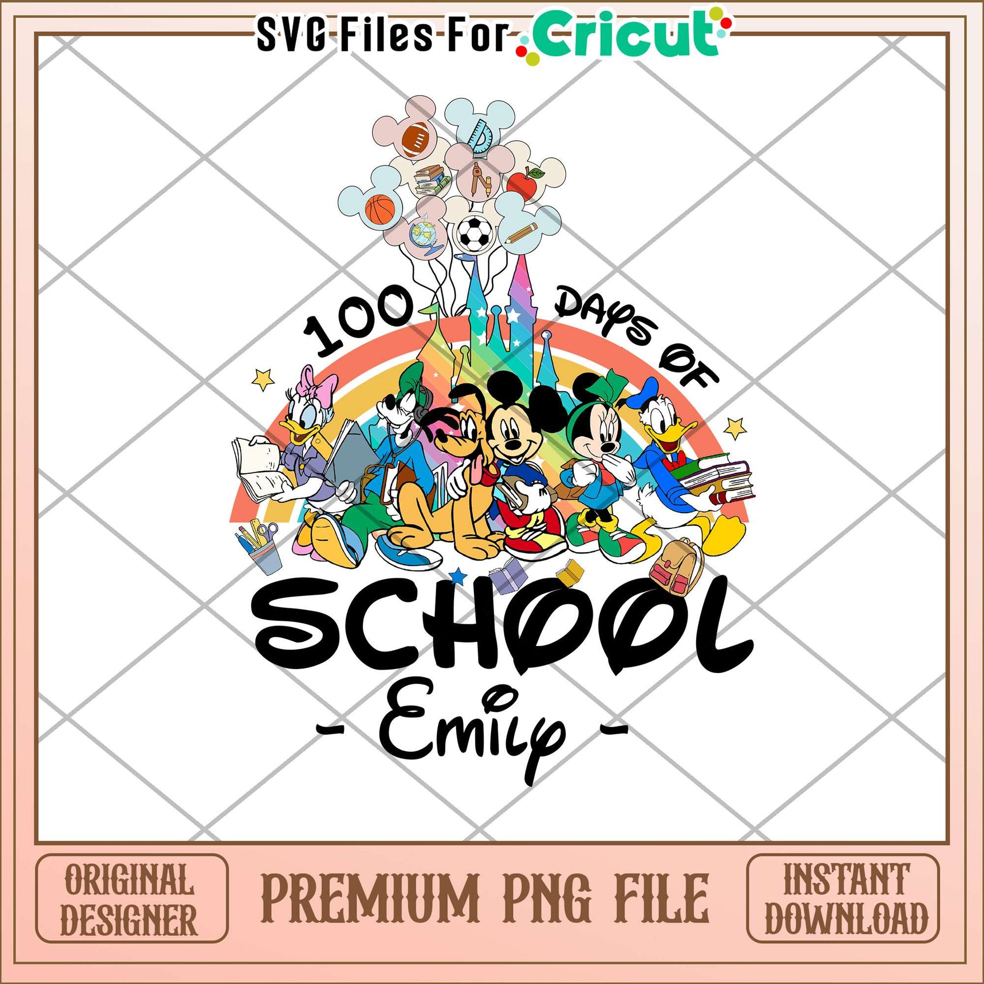 Disney rainbow 100 days of school emily png, mickey and friends png