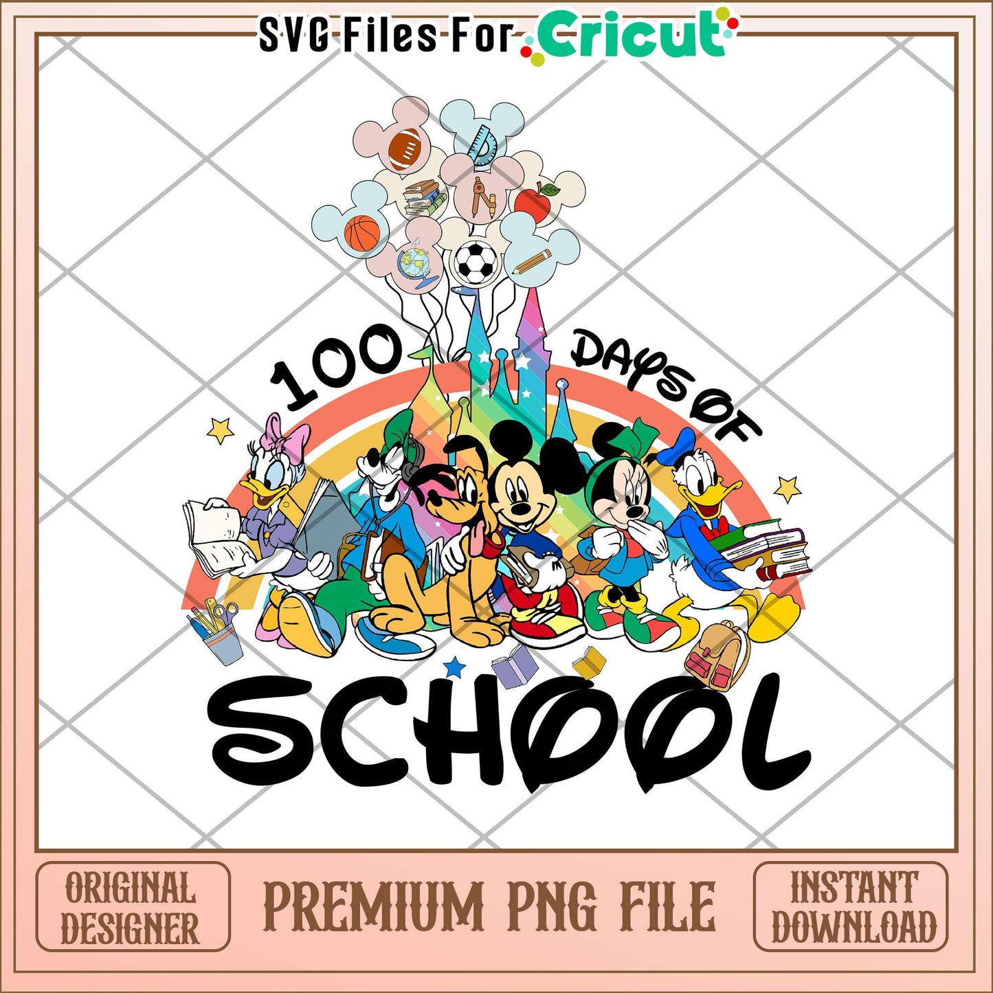 Disney rainbow 100 days of school png, mickey and friends png