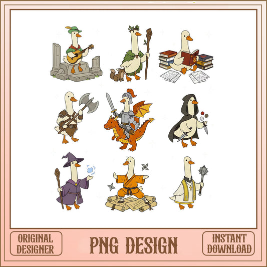 DnD Goose PNG Bundle, Fantasy Duck Knight Wizard, Dungeons And Dragons PNG