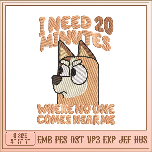 Dog Embroidery Design 20 Minutes Alone