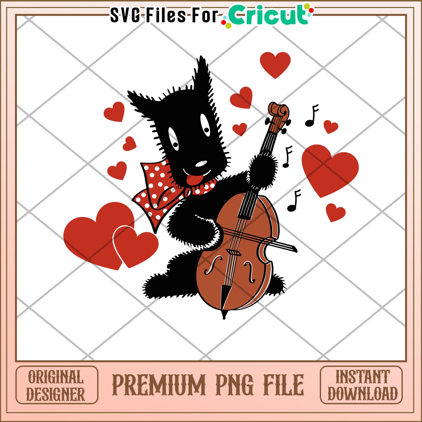 Dog Playing Cello Valentines PNG