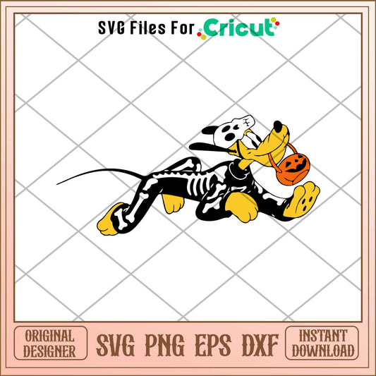 Dog Pluto Skeleton halloween svg, Disney characters svg, Digital Download