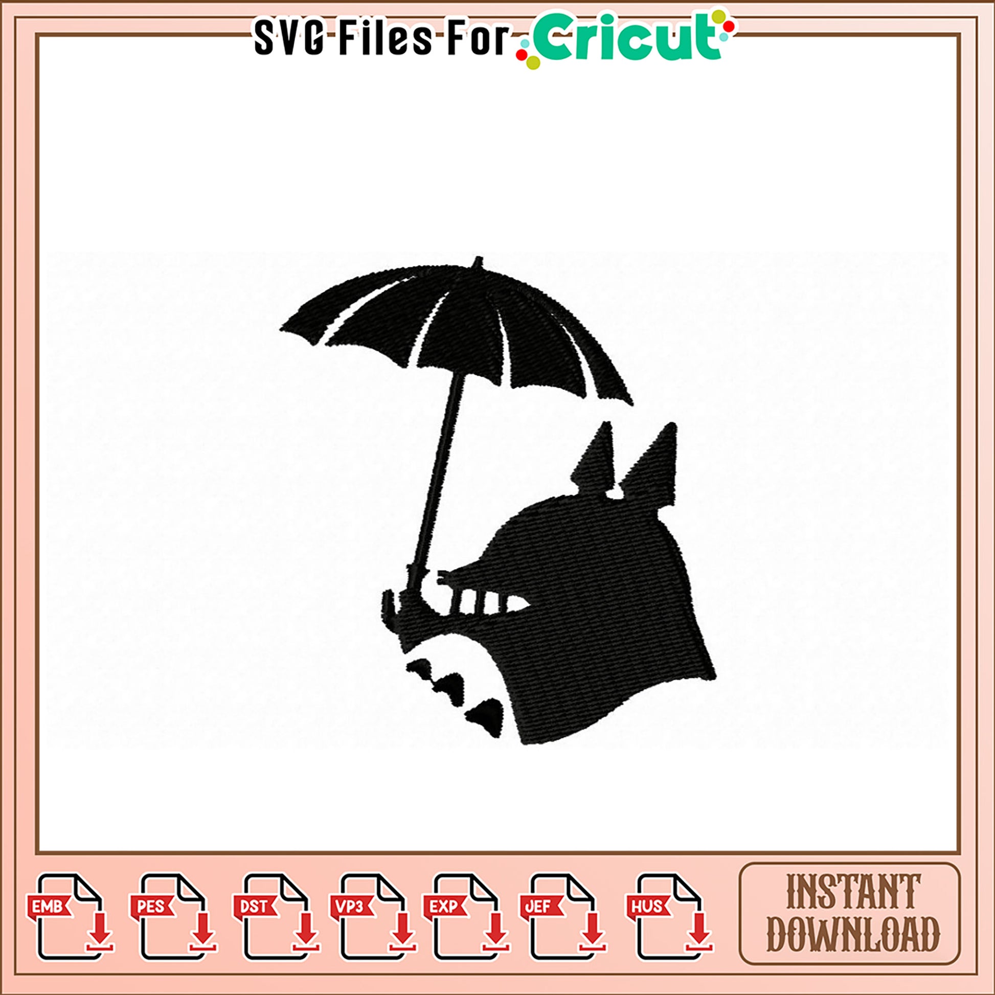 Dog with Umbrella Embroidery Design Instant Download