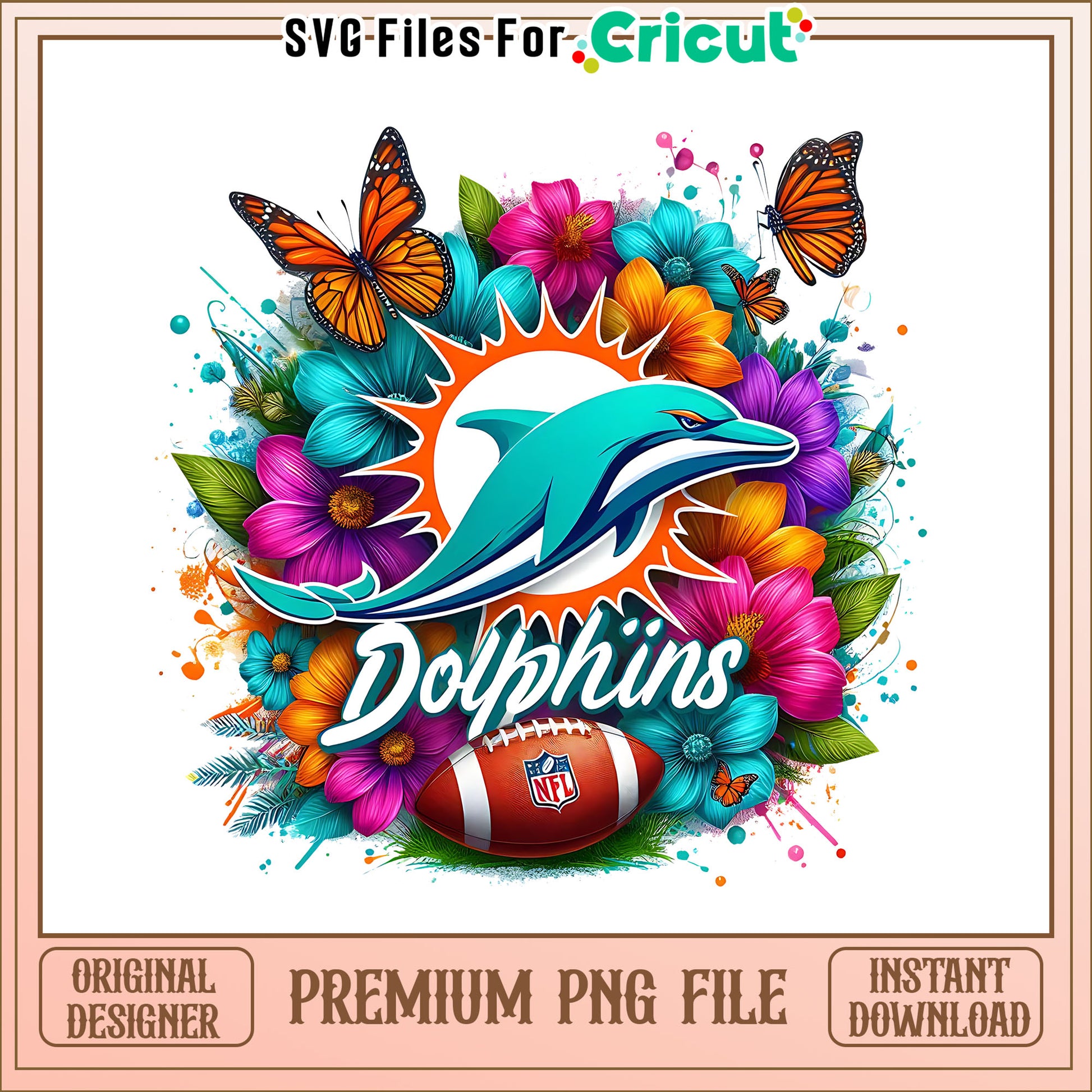 Dolphins logo vintage flower png, Miami Dolphins png, NFL png