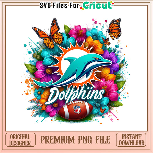 Dolphins logo vintage flower png, Miami Dolphins png, NFL png