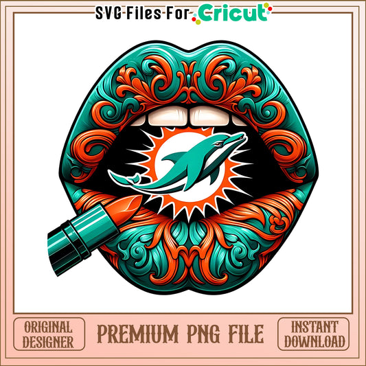 Dolphins vintage lips design png, Miami Dolphins png, NFL png