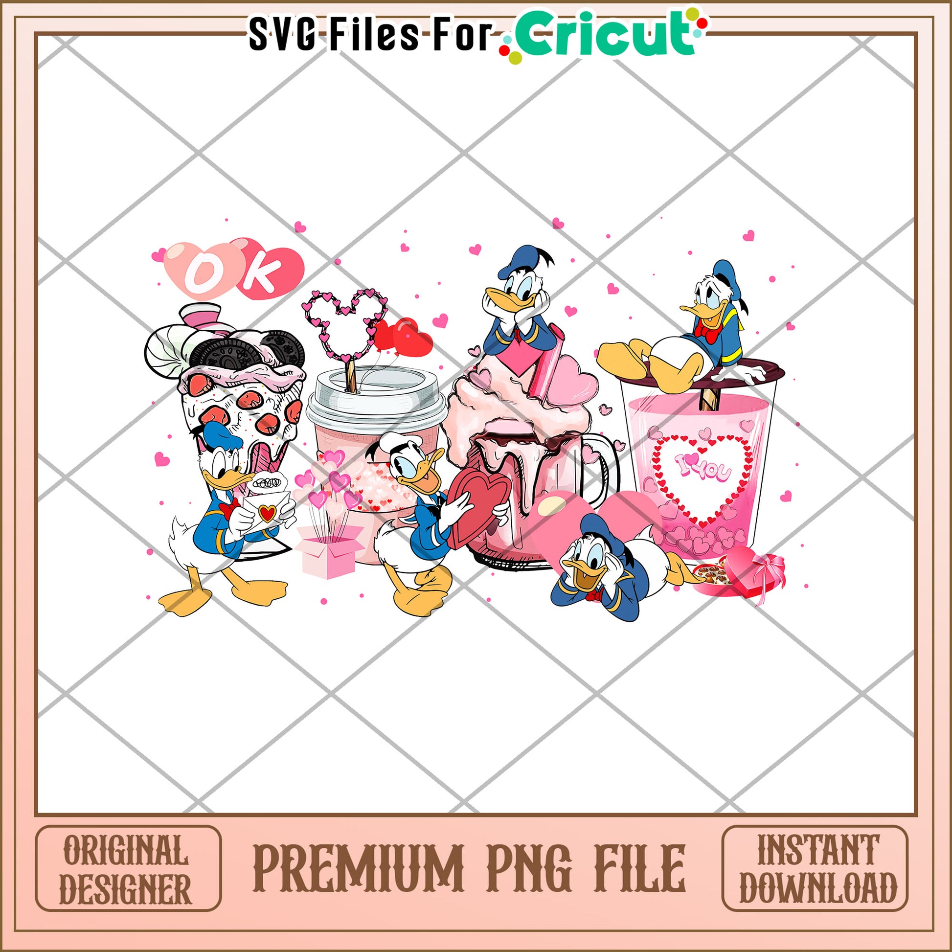 Donald Duck Valentines PNG Cricut File